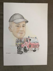 Karykatura strażaka