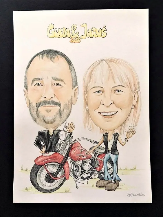 Kolorowa karykatura pary motocyklistów